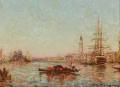 Charles Eugene Cousin, A Venetian canal, oil on panel