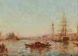 Charles Eugene Cousin, A Venetian canal, oil on panel