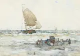 The fisherman's return by R.S.W. Robert McGown Coventry A.R.S.A, watercolor on paper laid down on board, sold Sep 2023