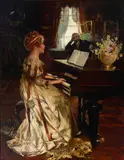 Isaac Snowman, The pianist, oil on canvas