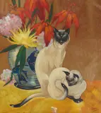 Stark Davis, Siamese cats, oil and gilding on paper