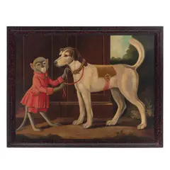 William Skilling, Double act: a monkey and dog, oil on canvas