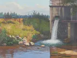 Pierre Jaques, La chute our vieux moulin de Divonne, oil on canvas
