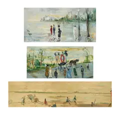 Gabriel Dauchot, Landscapes with figures and carriages (three works), all oil on canvas