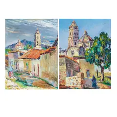 Manuel Pérez Coronado, Maravatio (two works), both oil on board