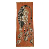 Thompson Yulidjirri, Brolga, Chicks and Bush Tucker, natural earth pigments on eucalyptus bark