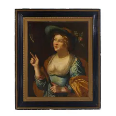 Jan van Bijlert, A portrait of a lady holding a staff, oil on canvas