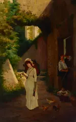 Gaetano Capone, An afternoon promenade, oil on canvas