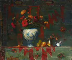 Robert A Johnson, Autumn still life with bittersweet, oil on canvas