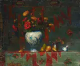 Robert A Johnson, Autumn still life with bittersweet, oil on canvas