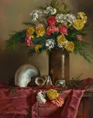 Still life with carnations by Joseph Sherly Sheppard, oil on board, sold Jul 2023