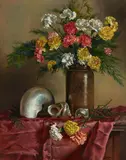 Joseph Sherly Sheppard, Still life with carnations, oil on board
