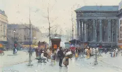 Eugène Galien-Laloue, A Parisian street scene, watercolor and gouache on paper