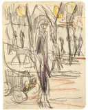 Straßenszene Berlin by Ernst Ludwig Kirchner, 1914, Farbkreide und Bleistift auf Papier (aus einem Skizzenbuch), sold Nov 2014
