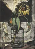 Hermann Glöckner, Sonnenblume, Um 1930, Mischtechnik auf Pappe