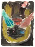 Georg Baselitz, Blonder Kopf mit grüner Hand, 1985, Aquarell über Kreide auf genarbtem Velin