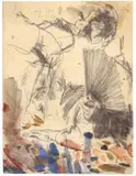 Adolph von Menzel, Studienblatt (Zwei Männer, oben rechts eventuell Bismarck und drei Hände, eine mit Fächer)