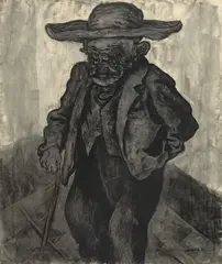 Otto Pankok, Bettler Marion, 1931, Kohle auf Papier, teilweise laviert