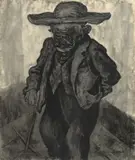 Otto Pankok, Bettler Marion, 1931, Kohle auf Papier, teilweise laviert