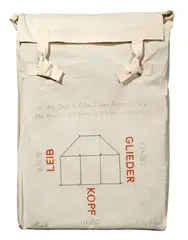 Die Zeitlichkeit der Proportion by Franz Erhard Walther, 1967, Bleistift und Tusche in Rot und Grün auf Stofftasche, enthaltend gefalteten Stoff, sold Nov 2013