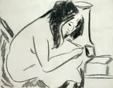 Sitzender weiblicher Akt by Ernst Ludwig Kirchner, Um 1909, Kohle auf hellgrauem Karton, sold Jun 2009