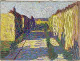 Arthur Segal, Straßenflucht (Rückseitig: Porträtstudie Ernestine Segal), Um 1908, Öl auf Pappe