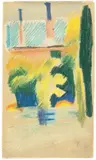 August Macke, Haus im Garten, 1913, Farbstifte auf Papier (aus einem Skizzenblock)