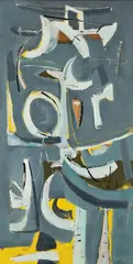 Untitled by Emerson Woelffer, 1950, Oil and collage on Masonite, sold Dec 2011