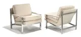 Milo Baughman, Lounge chairs (2), c. 1970, Chromed steel frame with upholstered cushions