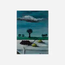 Still-Life and Landscape by Gertrude Abercrombie, c. 1938, oil on Masonite in artist's frame, sold Mar 2021