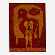 Untitled by Edwin Scheier, 1981, encaustic and sand on board, sold Mar 2021