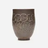 Early vessel by Edwin and Mary Scheier, c. 1955, glazed stoneware with sgraffito decoration, sold Mar 2021