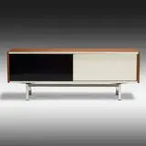Georges Frydman, Cabinet, c. 1960, walnut, laminate, chrome-plated steel, aluminum