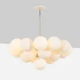 attribution E.R. Nele, Chandelier, c. 1965, enameled steel, frosted glass, chrome-plated steel