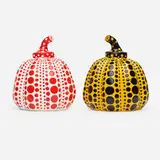 Pumpkins, set of two by Yayoi Kusama, 2015, lacquered resin, sold Mar 2021