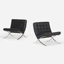 Ludwig Mies van der Rohe, Barcelona chairs, pair, stainless steel, leather