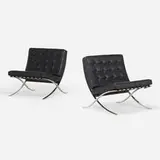 Barcelona chairs, pair by Ludwig Mies van der Rohe, stainless steel, leather, sold Mar 2021