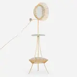 Mathieu Matégot, Illuminated dressing / vanity stand, c. 1950, enameled steel, mirrored glass, lacquered wood