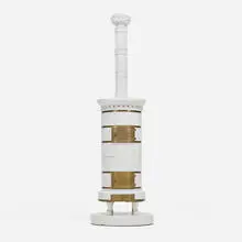 Poêles en faïence (heating stove) by Dino Riccioni, glazed stoneware, bronze, sold Sep 2026
