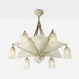 Art Deco-Style, Chandelier, zinc-plated brass, frosted glass