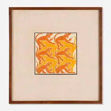 M. C. Escher, The Four Elements: Fire (from Eugène & Willy Strens New Year's greeting-cards), 1952, woodcut in colors on wove paper