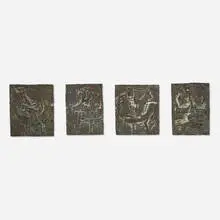 Bernard Meadows, Four Small Reliefs on a Cock Theme, 1952, bronze