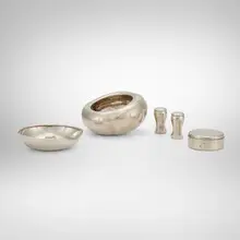 Tiffany & Co., Collection of five table articles, sterling silver, velvet lining