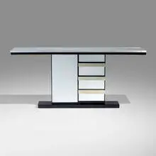 Art Deco-Style, Console, c. 1980, mirrored glass, enameled wood, aluminum