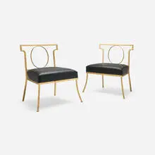 William 'Billy' Haines, Chairs, pair, c. 1970, gilt metal, leather