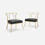 William 'Billy' Haines, Chairs, pair, c. 1970, gilt metal, leather