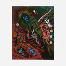Lonnie Holley, Ancient Warrior's Mask, oil on paper