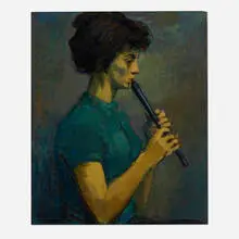 Raphael Soyer, Woman with Recorder, oil on canvas
