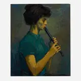 Raphael Soyer, Woman with Recorder, oil on canvas
