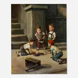 Lajos Markos, Untitled (Group of Boys), oil on canvas